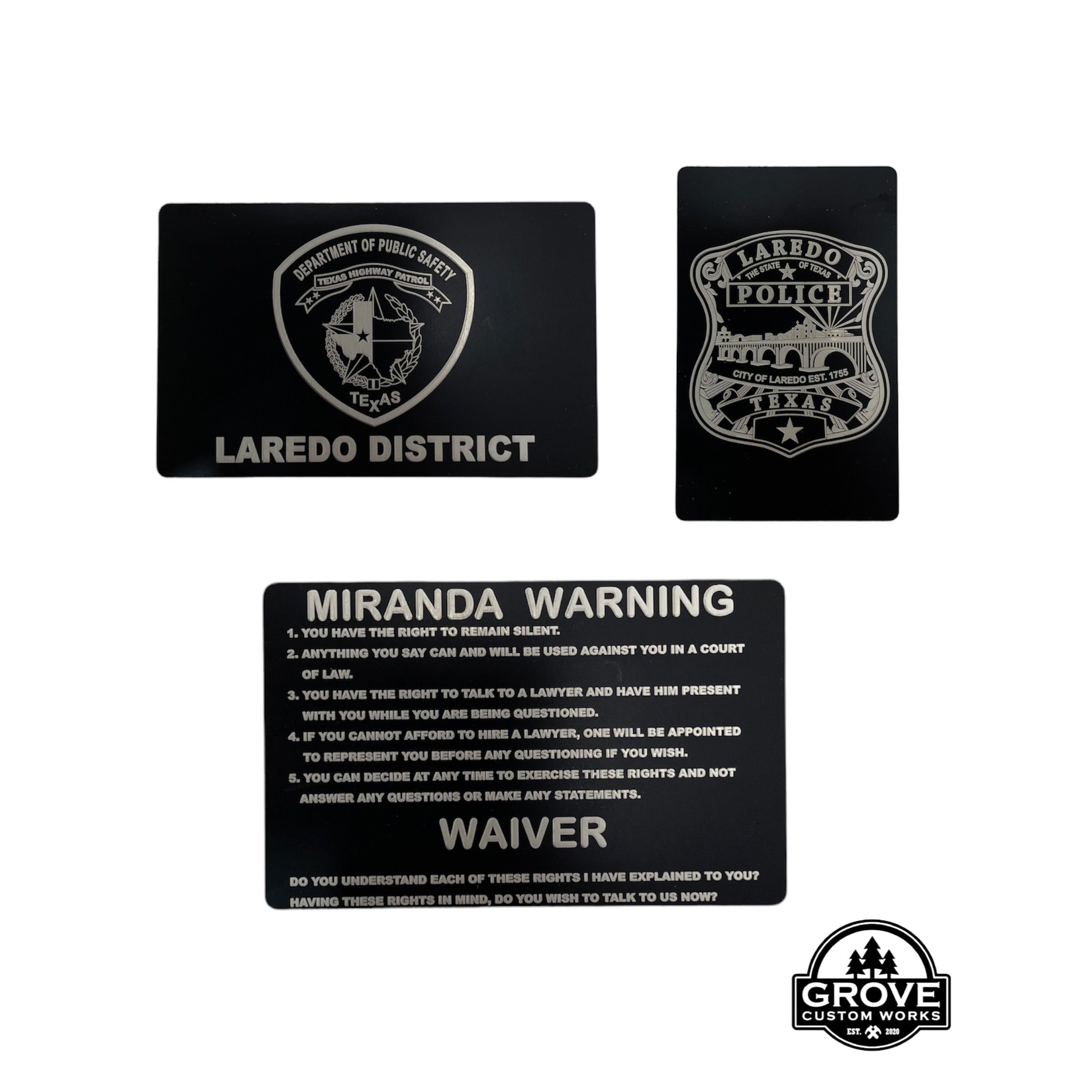 Miranda Warning Card that is laser into an anodized metal card